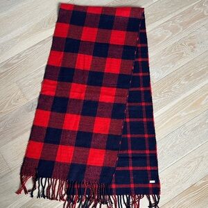 Topshop Red and Navy Checked Fringe Scarf